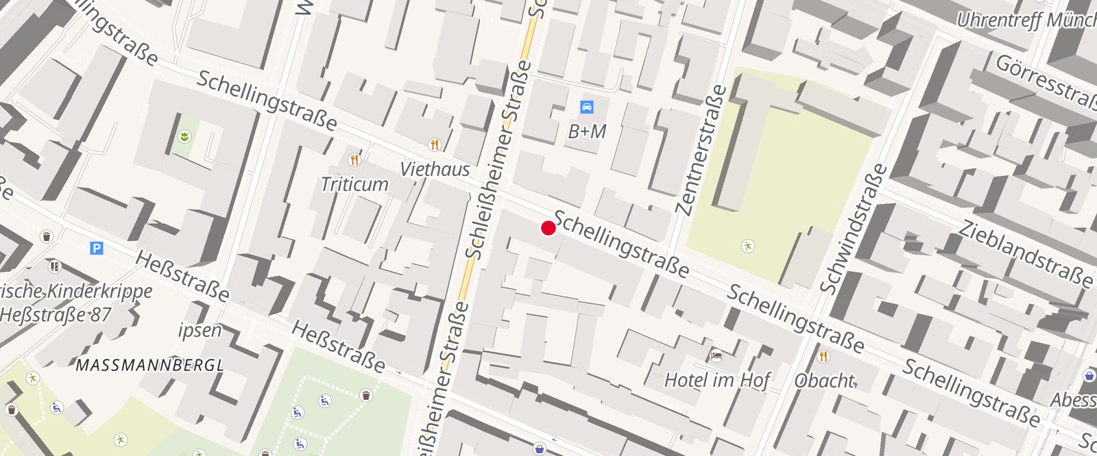 Map showing M-Squad at Schellingstr. 141, 80798 München.